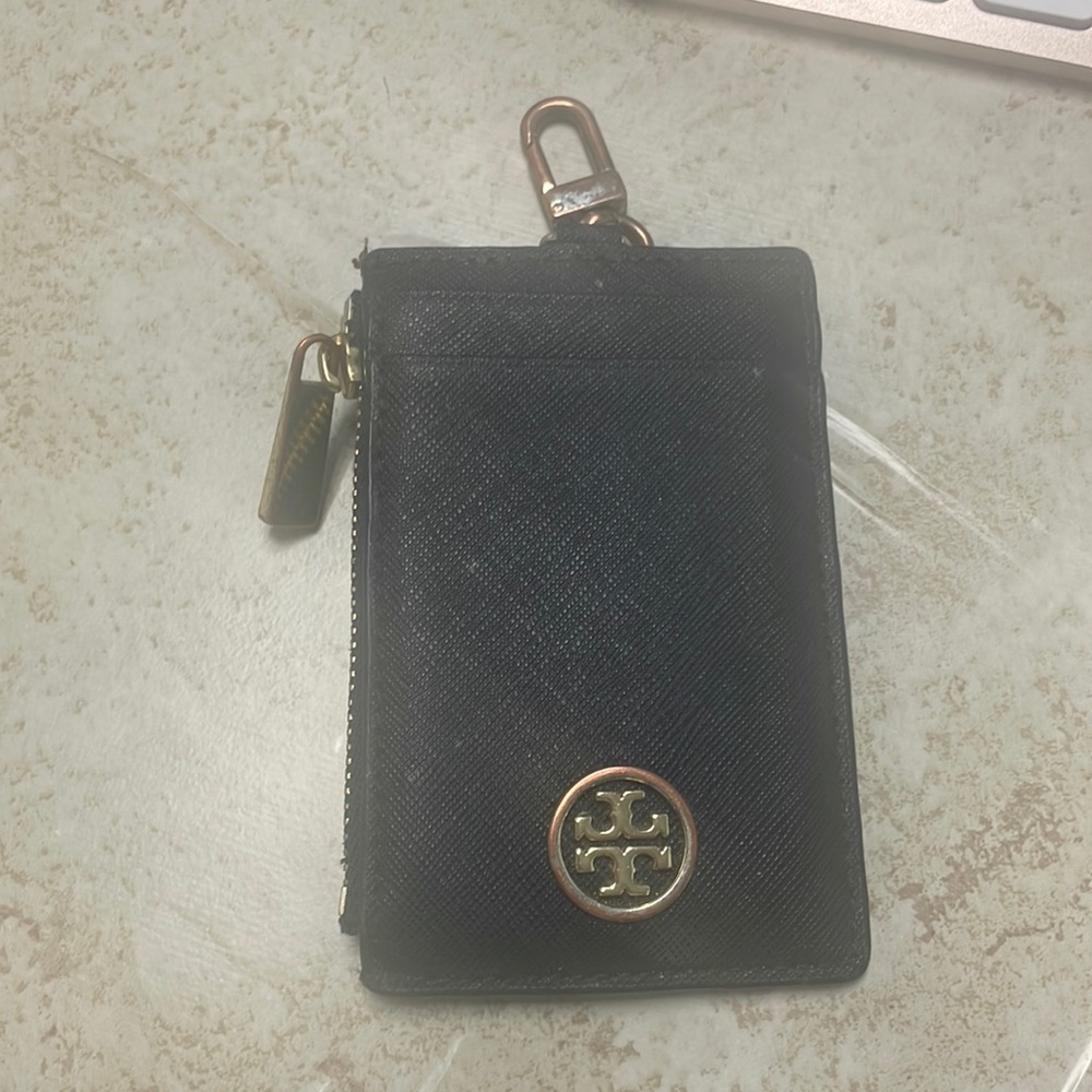 Black Tory Burch Card Holder Keychain